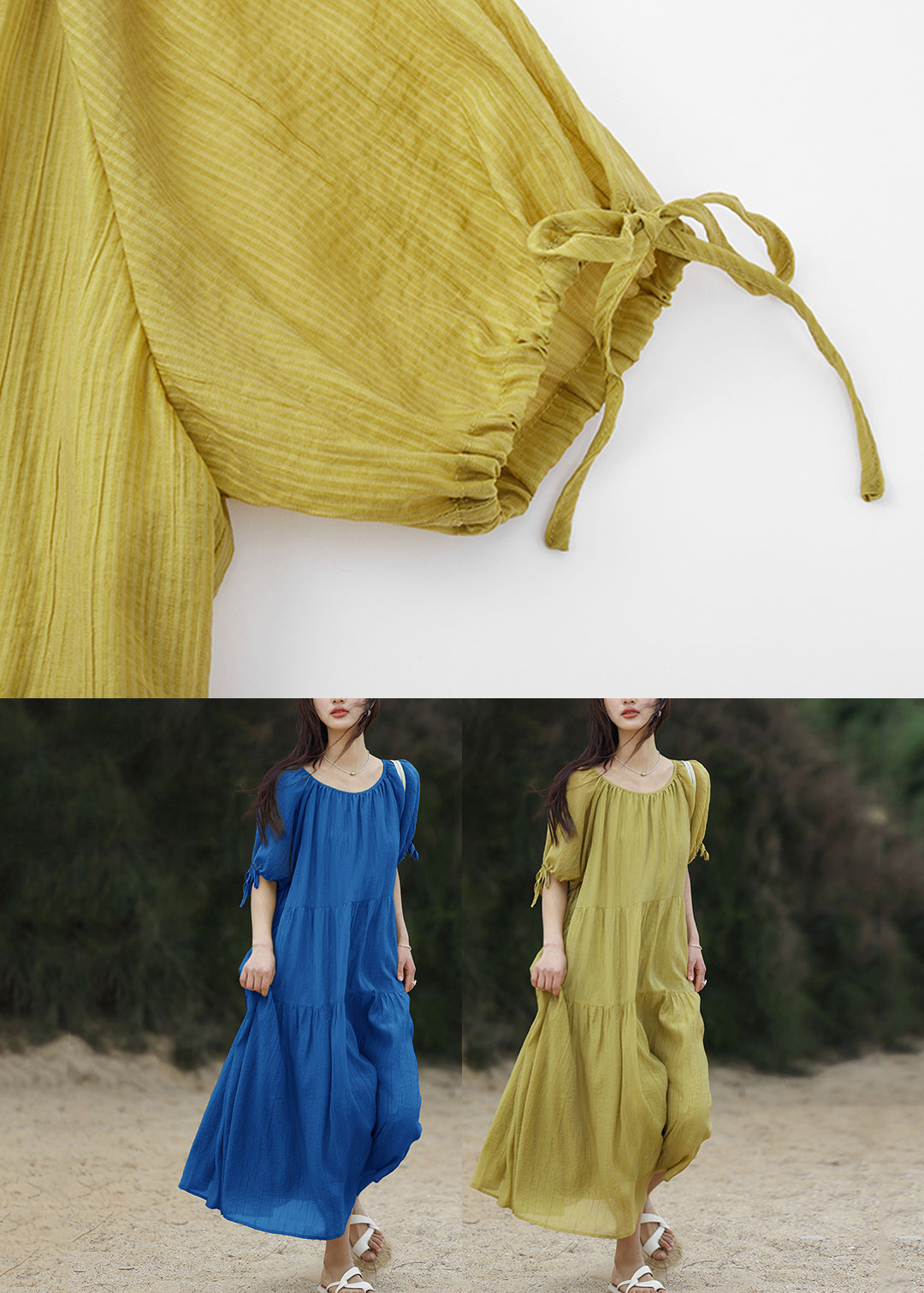 Brief Blue O-neck Patchwork Long Dresses Summer Ww024