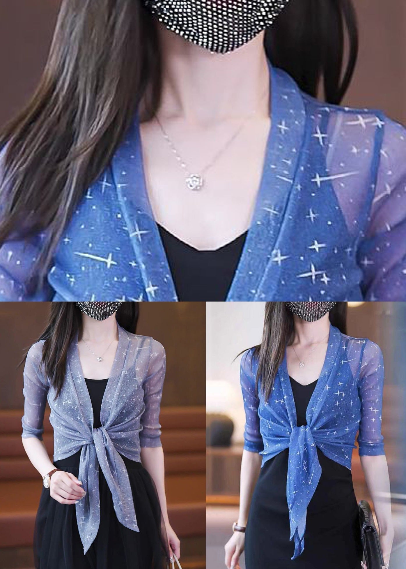 Grey Lace Up Tulle Thin Cardigan V Neck Half Sleeve As1060
