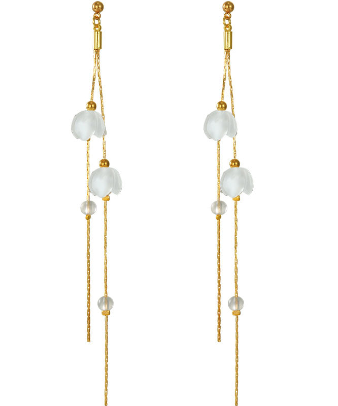 Handmade White Sterling Silver Inlaid Gem Stone Tassel Drop Earrings Tw1053