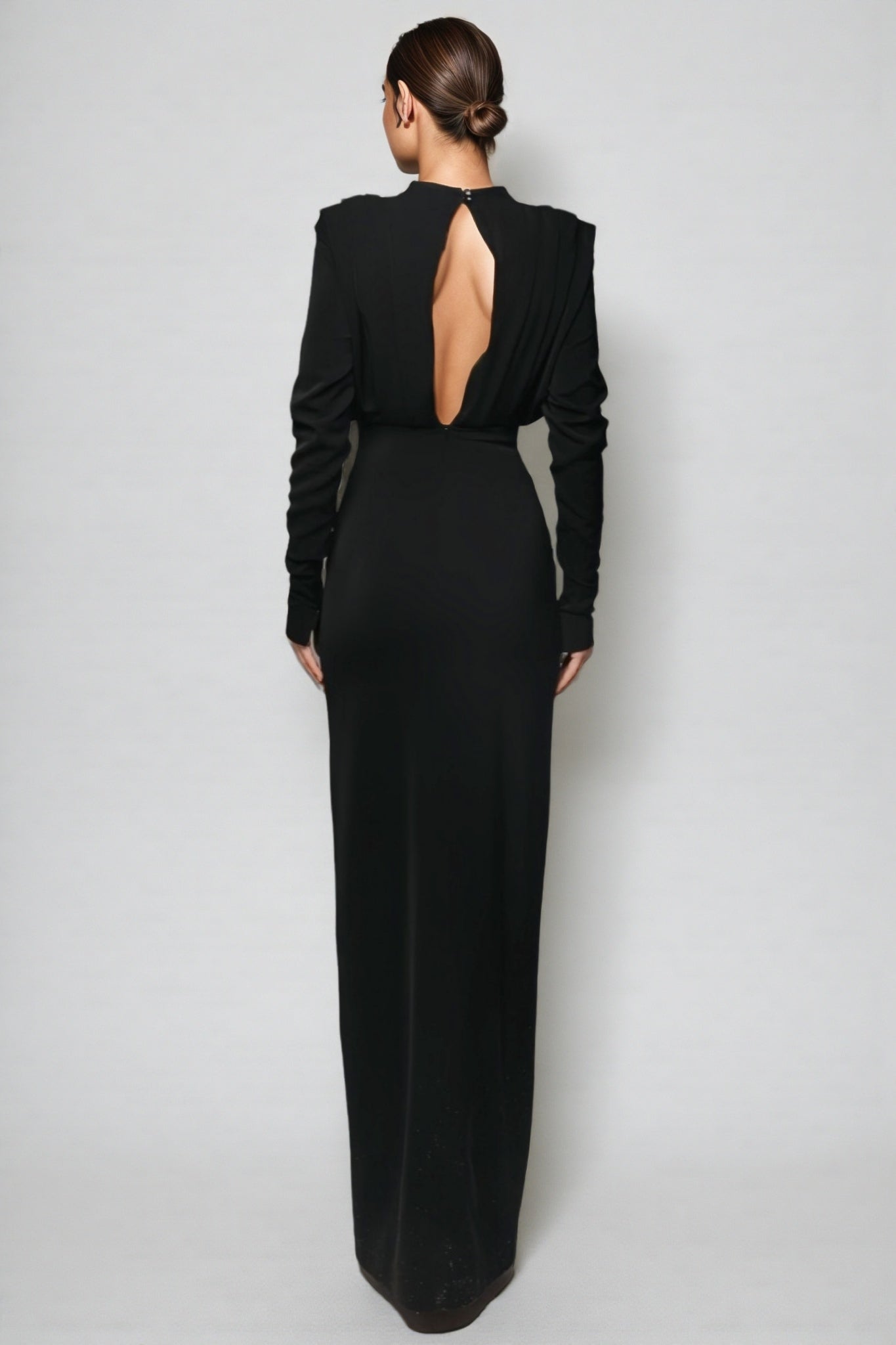 Irene High Neck Slit Maxi Dress-black