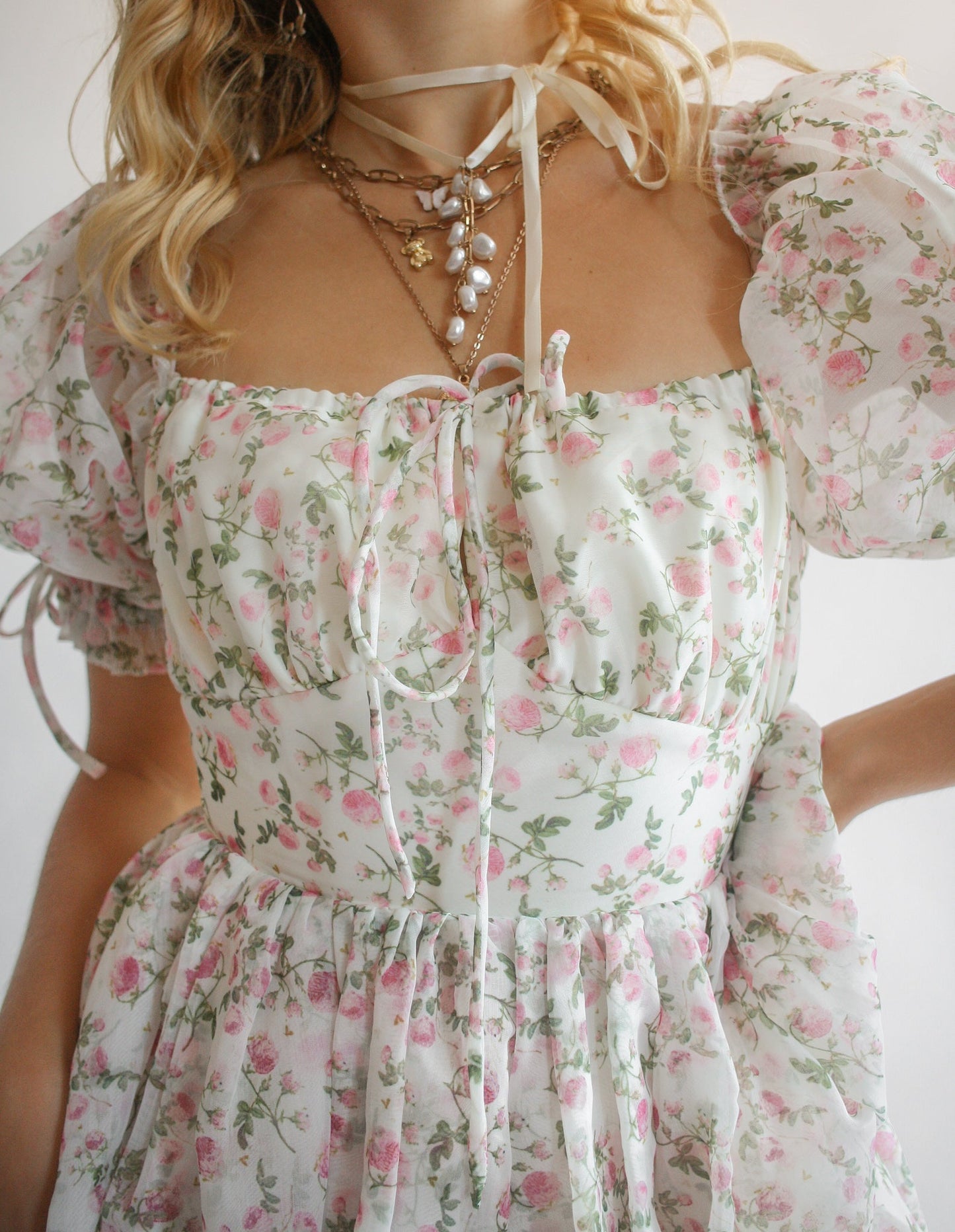 Puff-sleeve Lace Up Mini Dress