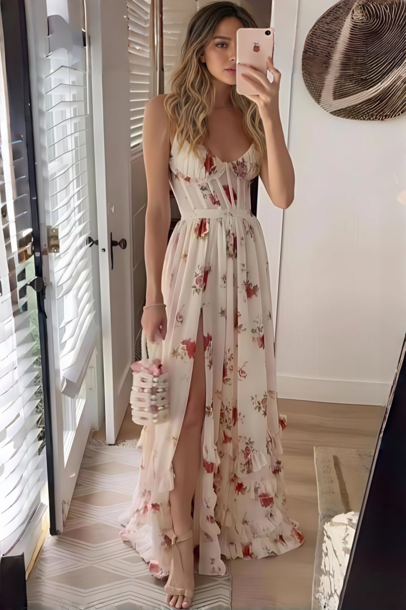 Candi Sweetheart Neck Split Midi Dress