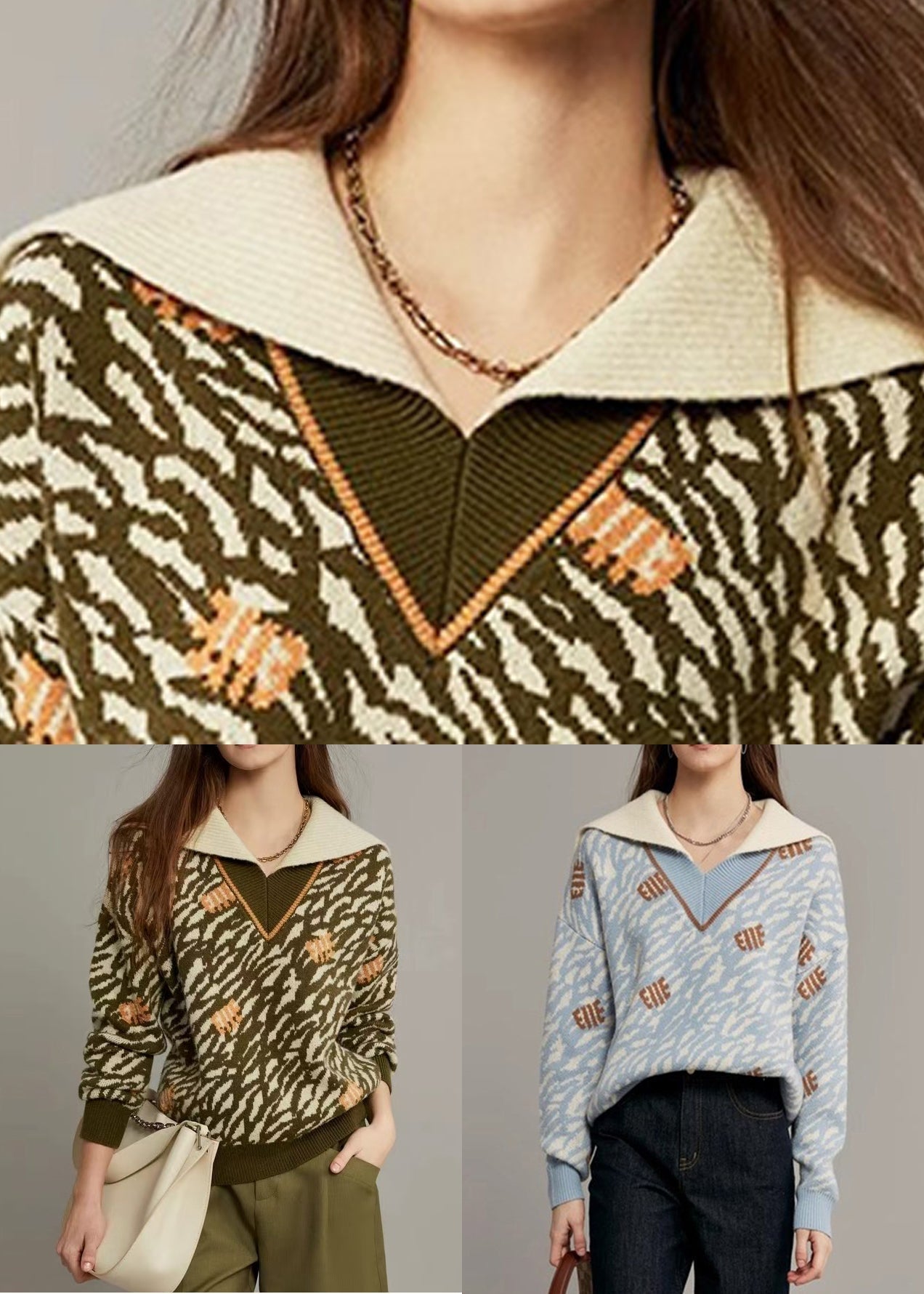 Light Blue Original Design Knit Sweaters Sailor Collar Winter Wk005
