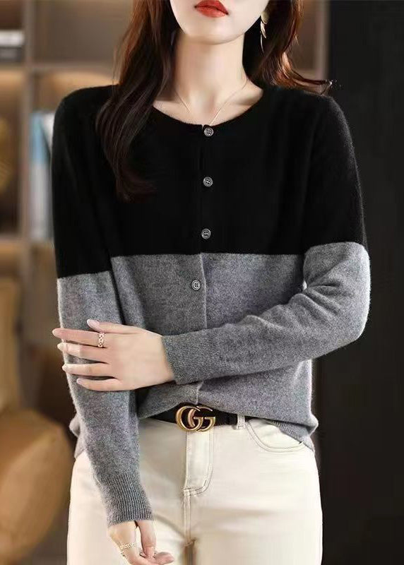 Loose Camel Patchwork Button Wool Knit Cardigans Fall Qt012