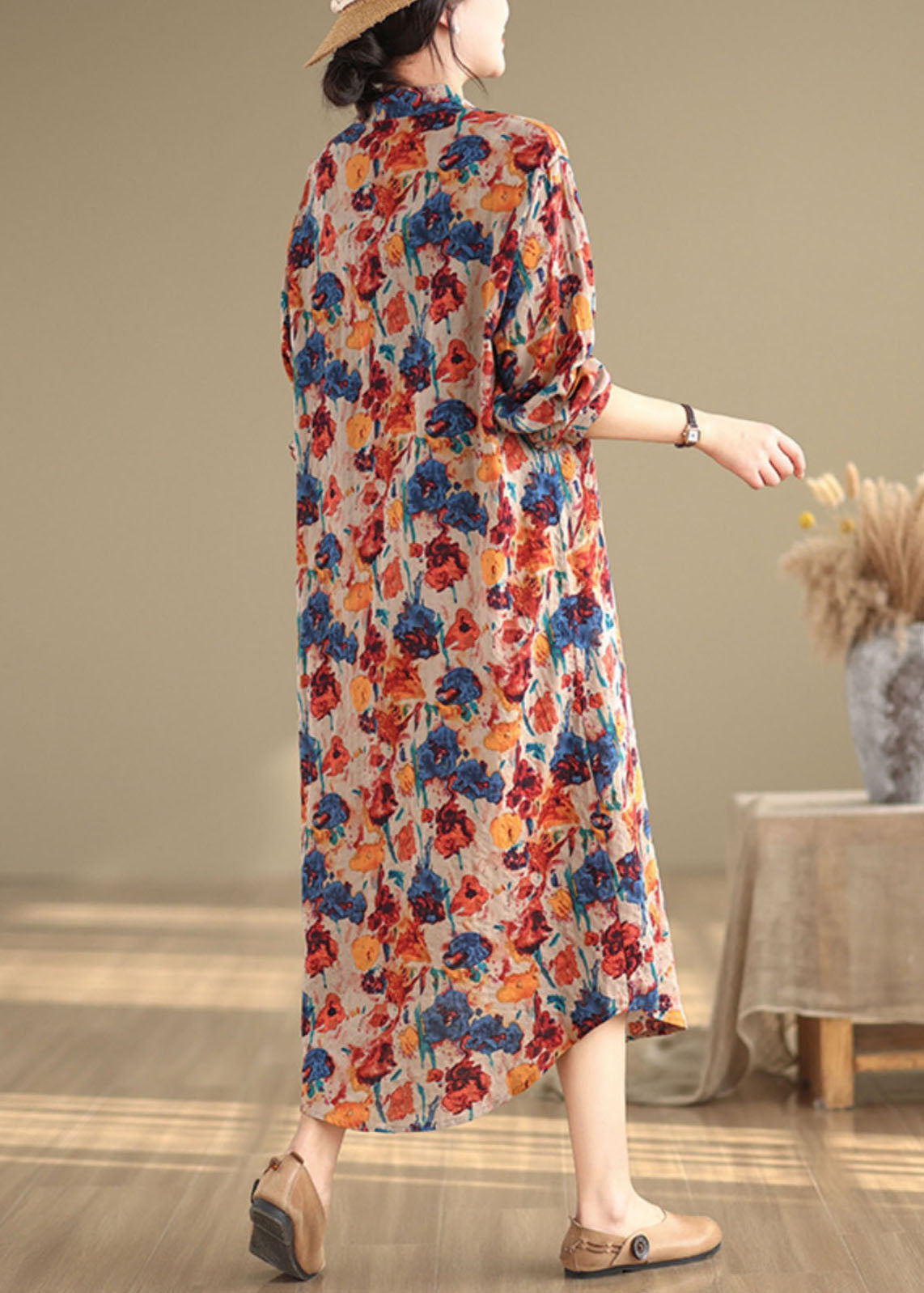 Loose Peter Pan Collar Print Cotton Shirts Cardigan Long Sleeve Ap086