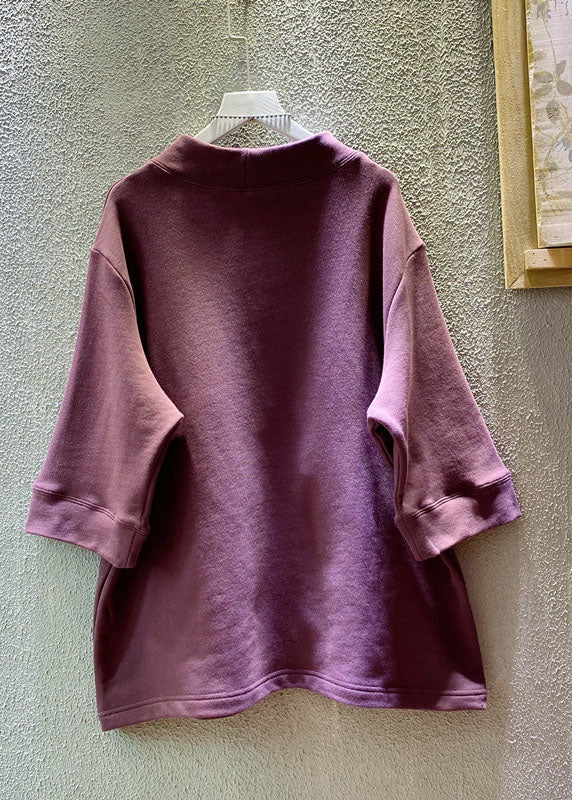 Loose Purple O-neck Graphic Pockets Sweatshirts Summer Bv022