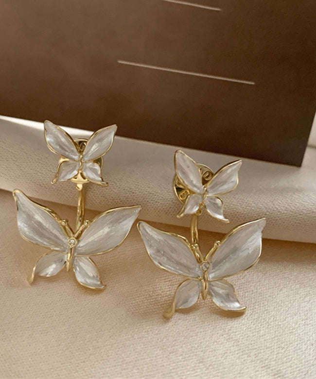 Loose White Copper Overgild Butterfly Stud Earrings Ly1791