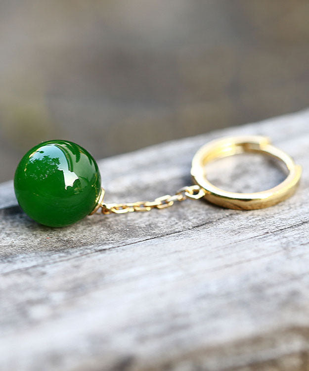 Modern Green Sterling Silver Overgild 18k Gold Jade Drop Earrings
