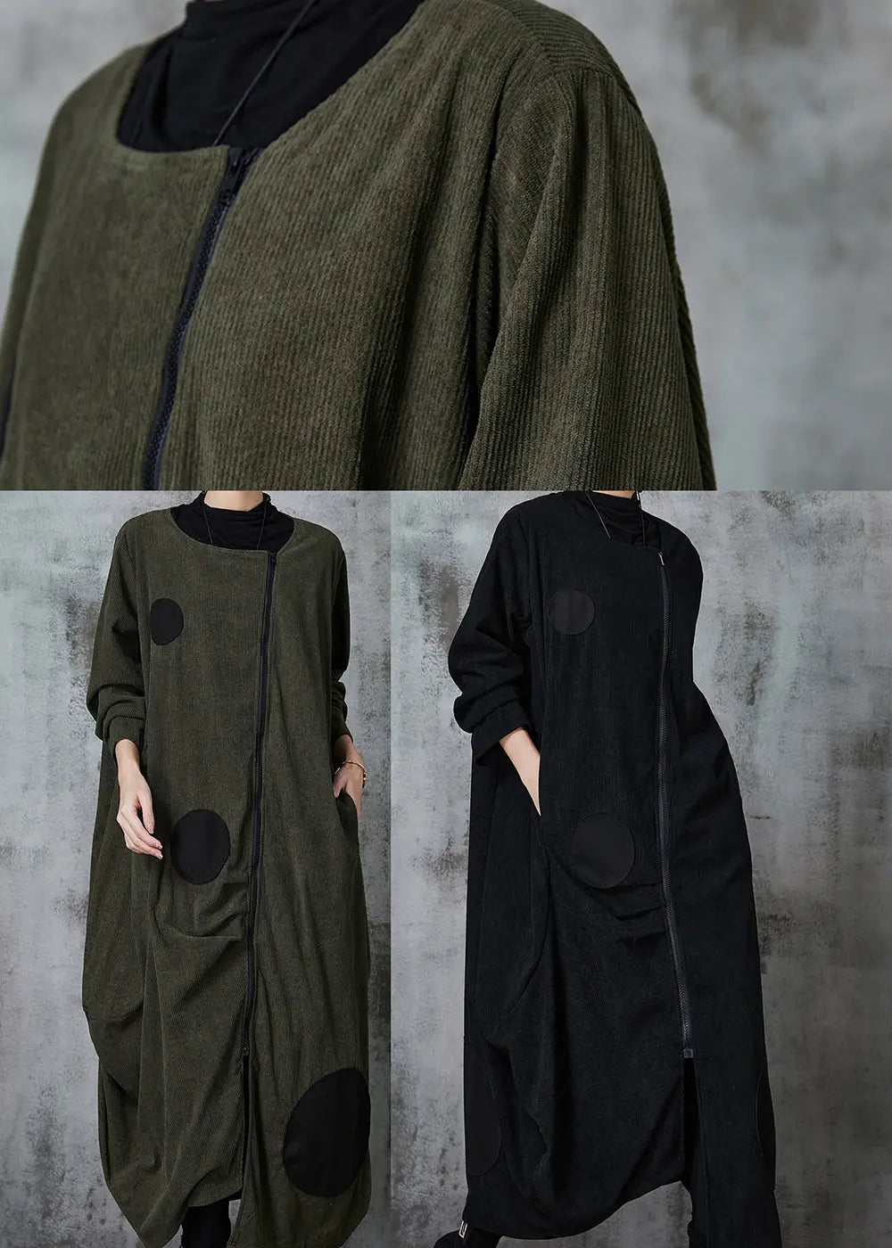 Natural Black Asymmetrical Zippered Cotton Coats Spring Jk1027