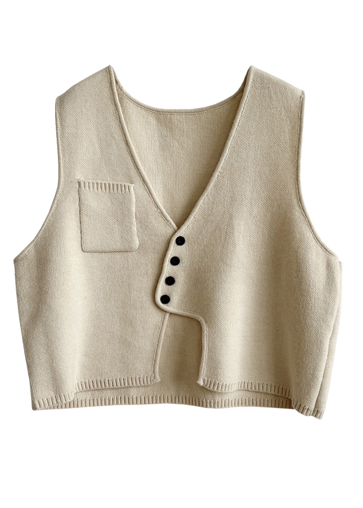 New Apricot Asymmetrical Button Patchwork Cotton Knit Waistcoat Sleeveless Tu037