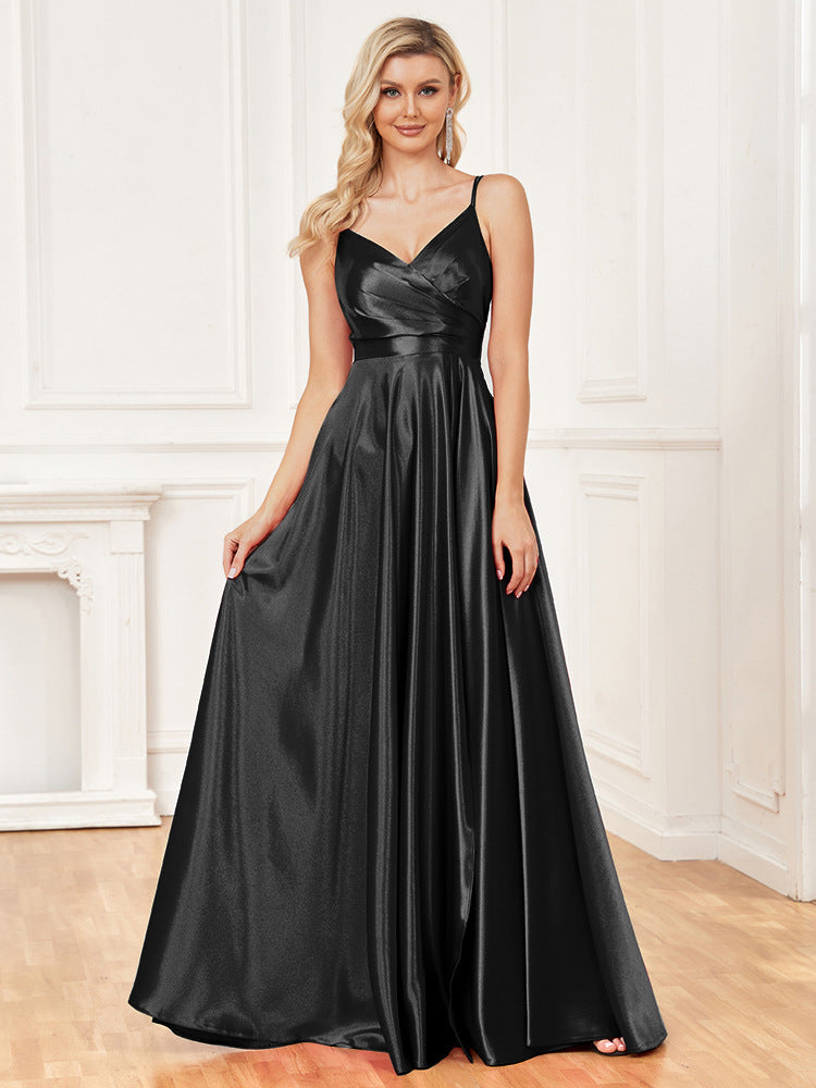 Sling Silk Dress Backless Blue Maxi Dress Bridesmaid Evening Dress