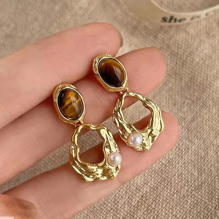Aariah Geometric Tiger's Eye Earrings