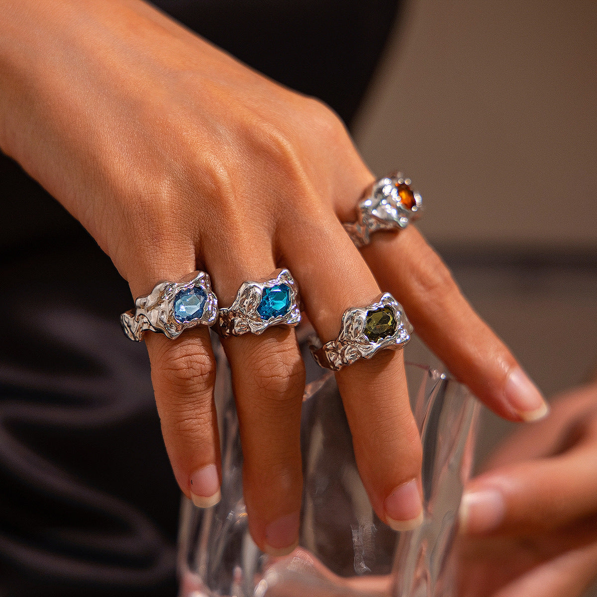 Elizaveta Geometric Pleated Ring Set