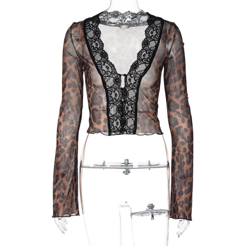 Clothing Summer Printed Mesh Lace Cardigan T Shirt