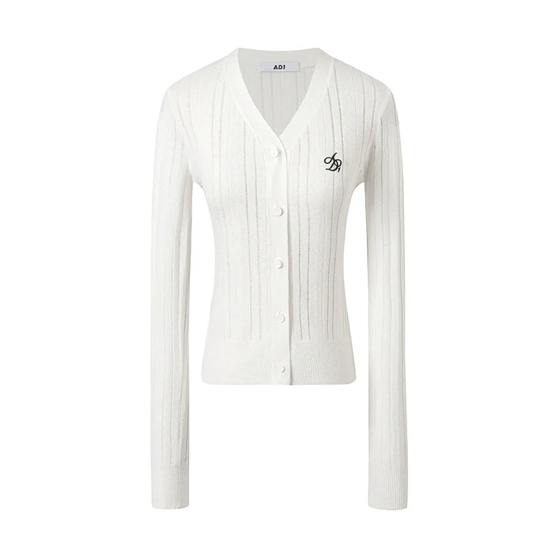 Ribbed Cardigan: Classic V-neck With Signature Embroidery