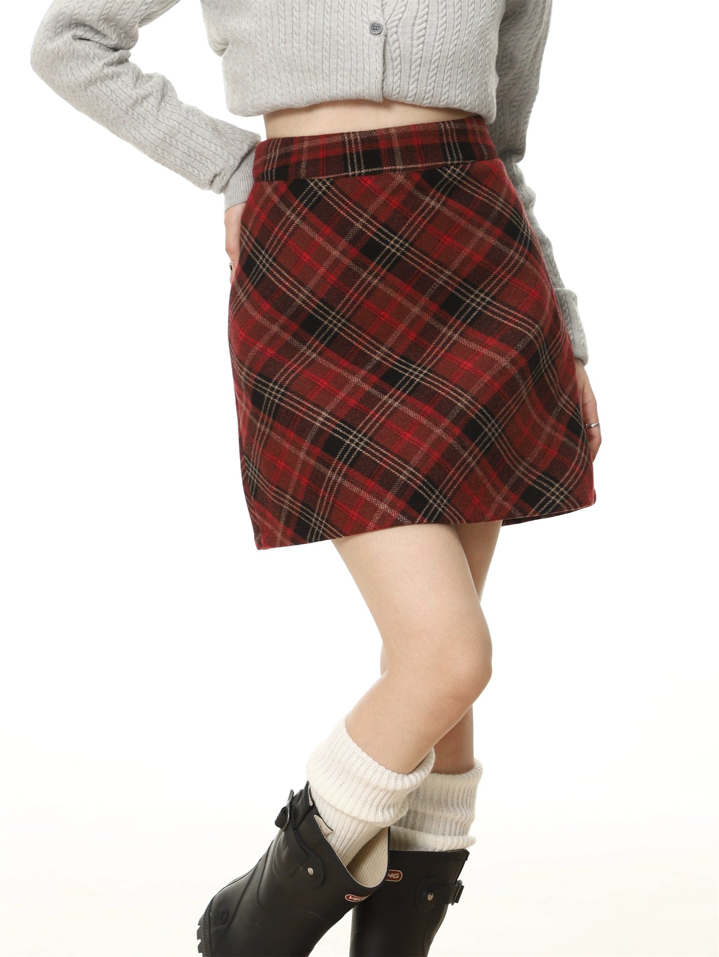 French Plaid Wool Mini Skirt