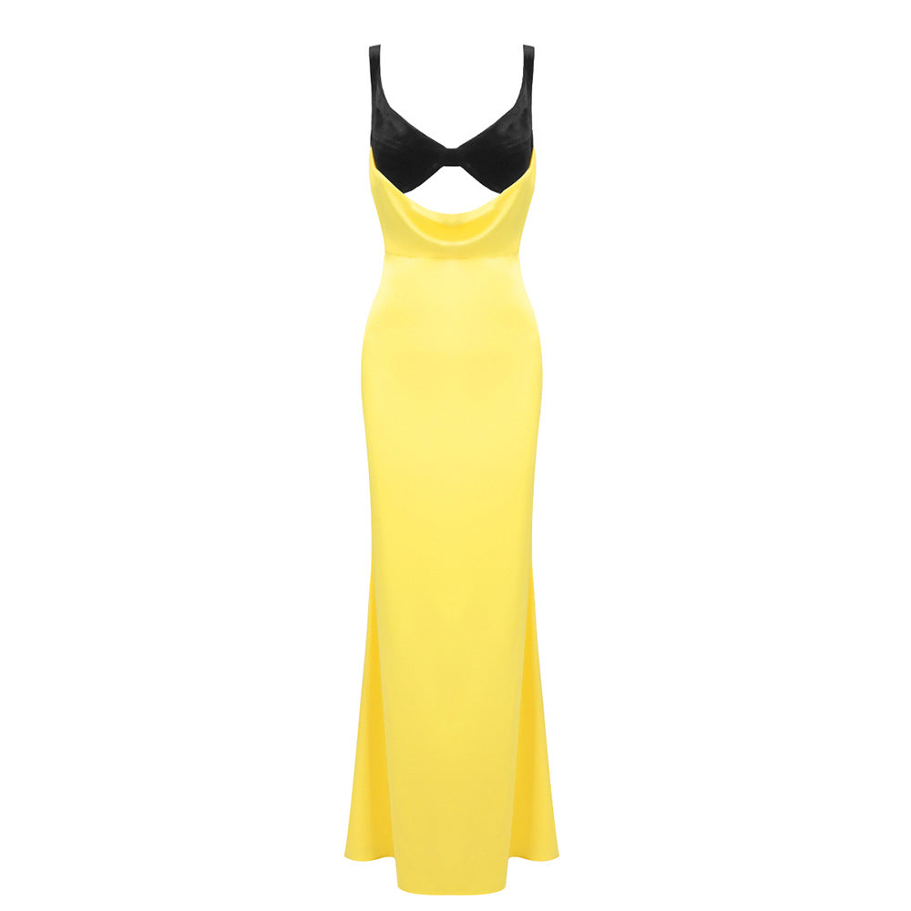 Camisole Evening Dress Clothing Dress Split Velvet Patchwork Cutout Maxi Dress Underdress