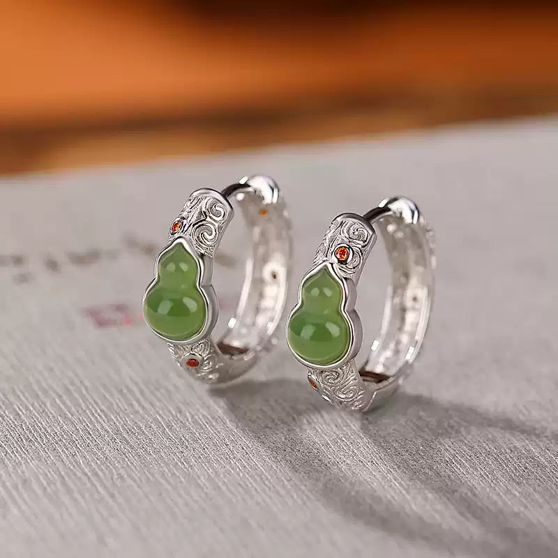 Jade Huggie Silver Earrings
