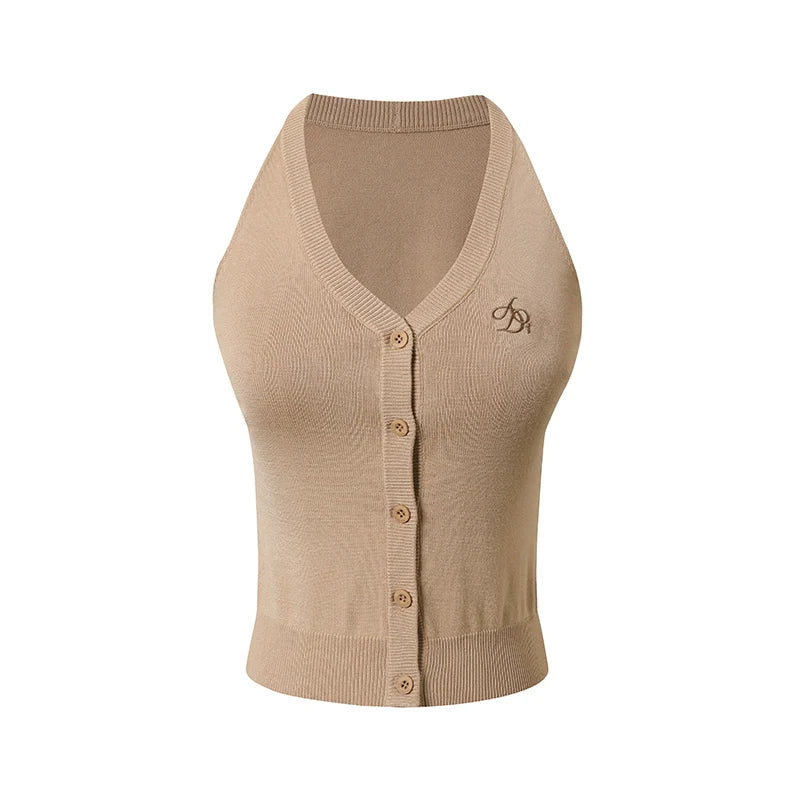 Sleeveless Ribbed Cardigan - V-neck Button-up Knit Tank Top