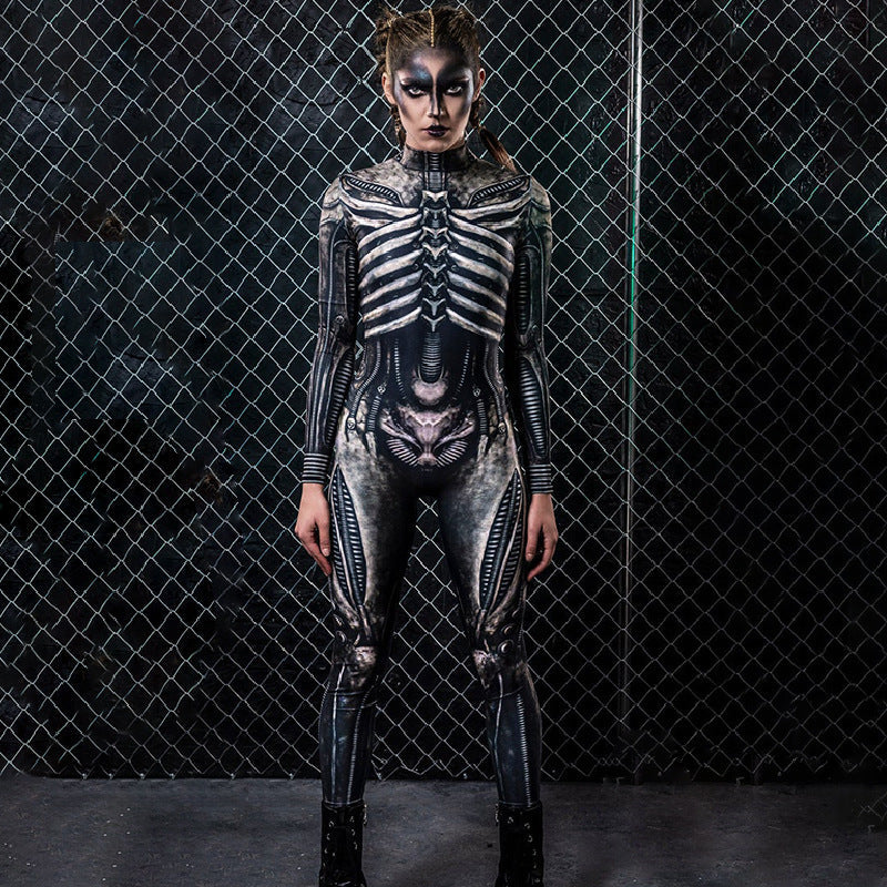 Halloween Clothing Body Bone Print Party Cosplay Tight Jumpsuit