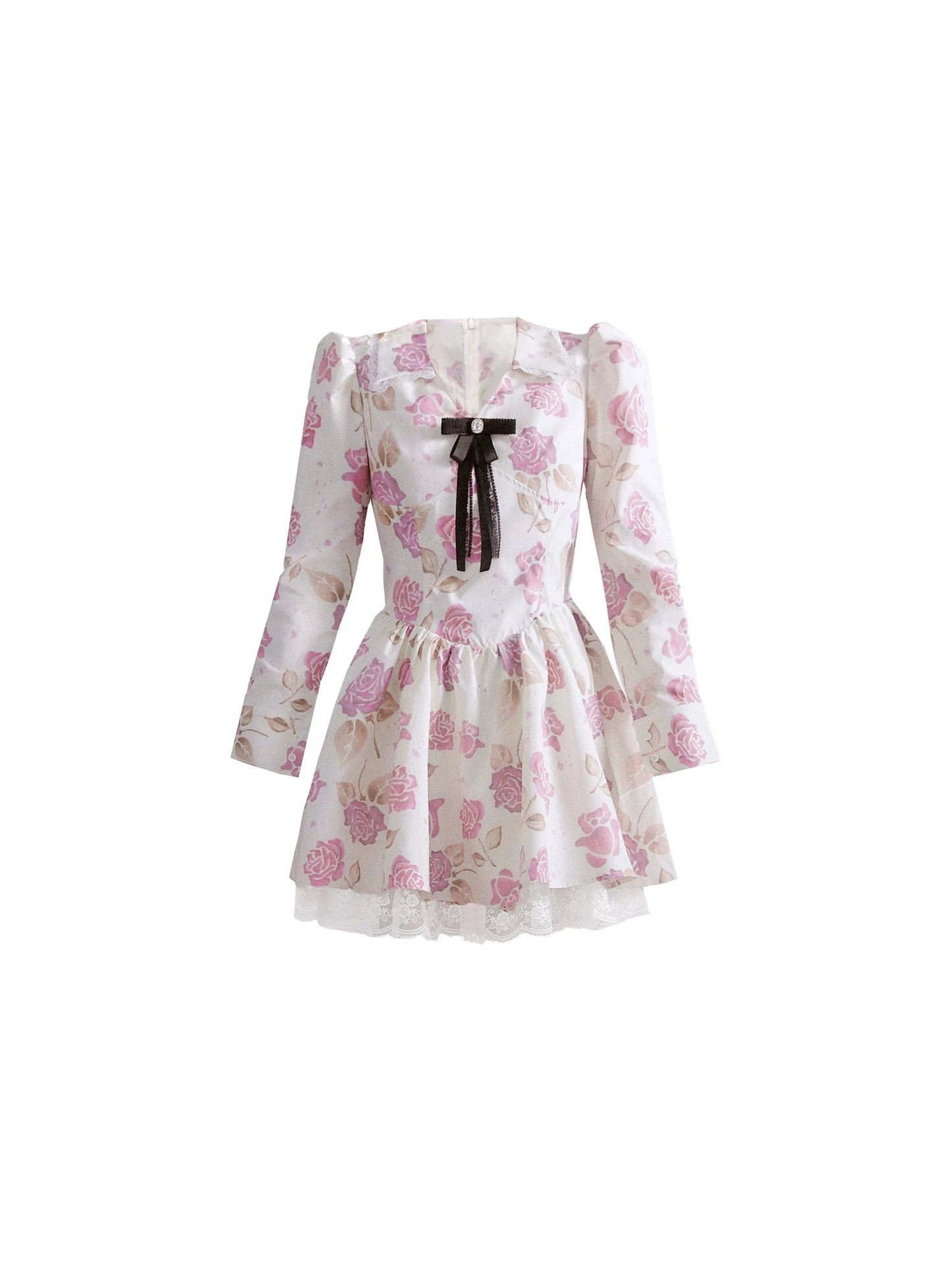 Romantic Lace-trimmed Mini Dress With Bow Detail