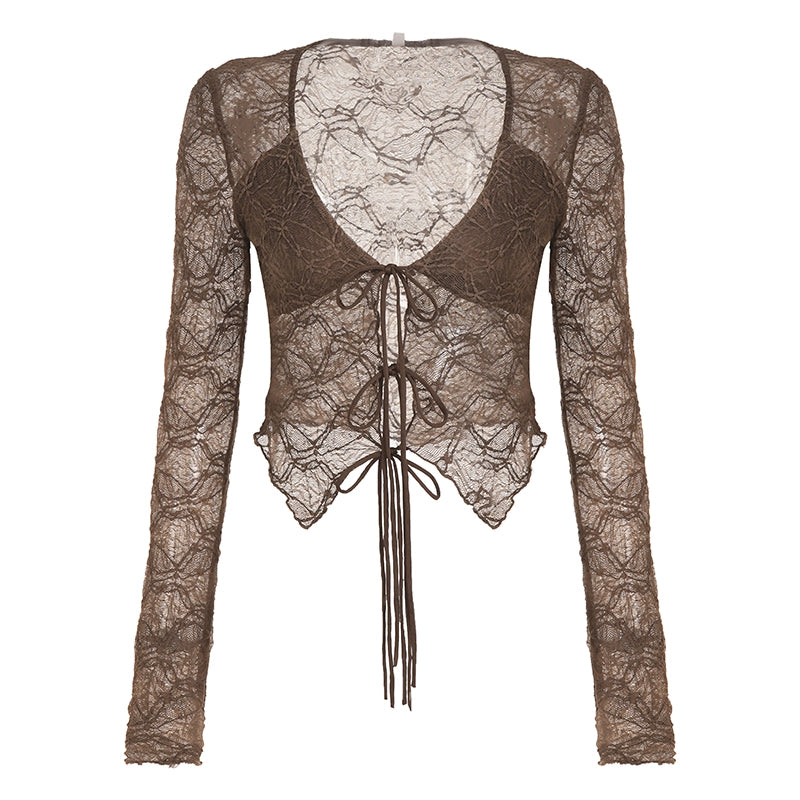 Xaria Sheer Lace-up Cardigan
