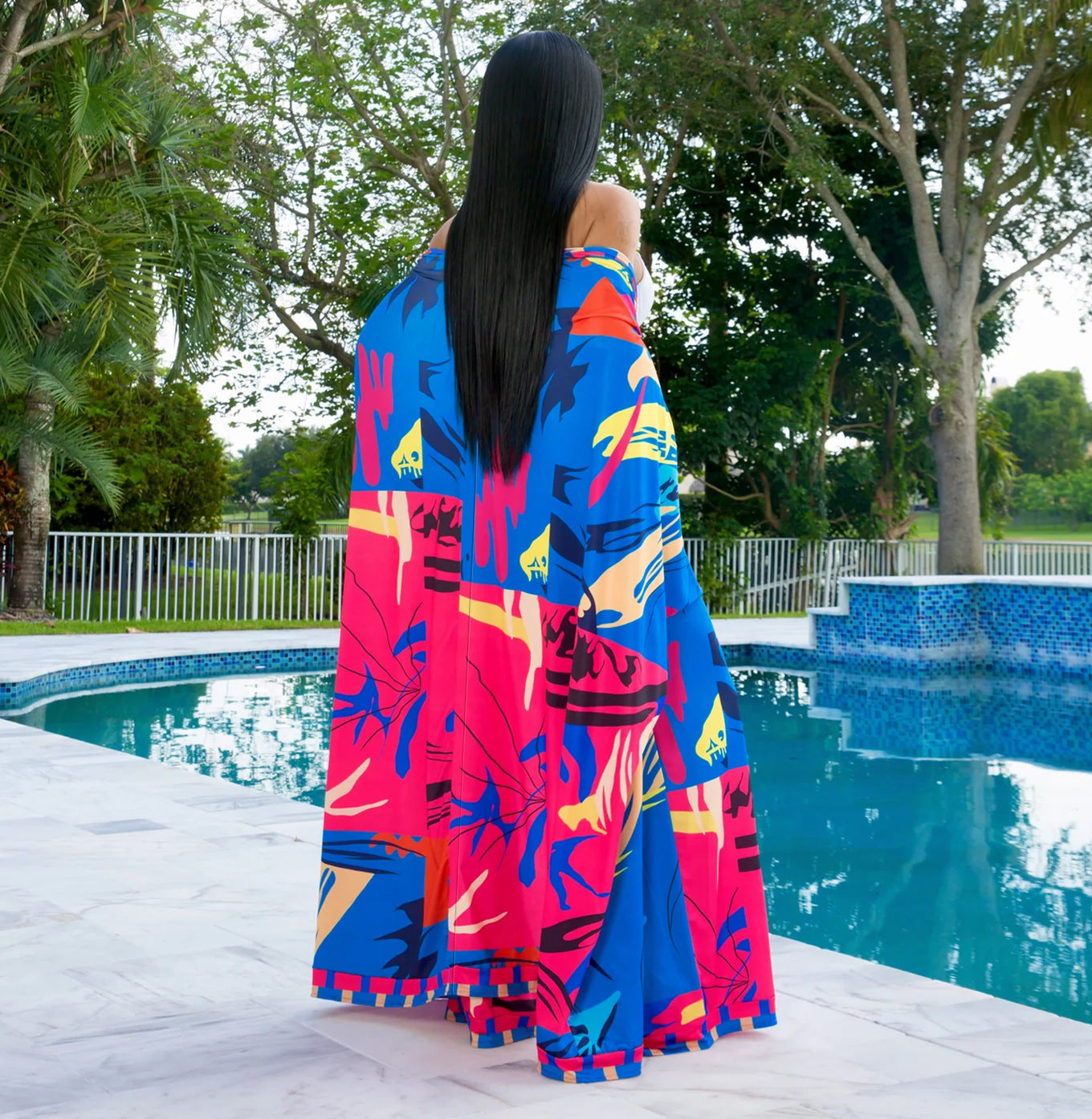 Spring Autumn Set Printed Cardigan Shawl Long Sleeve Wide Leg Trousers Two Piece Set