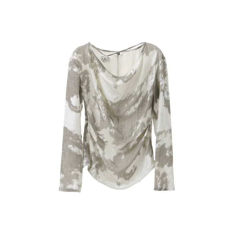 Silvery-white Satin/silk Blouse
