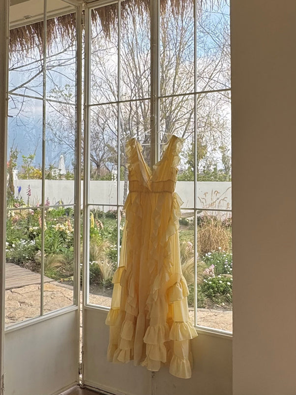 Sunset Ruffle Asymmetrical Maxi Dress Romantic Flowy Vacation Look Gunne Sax Dress