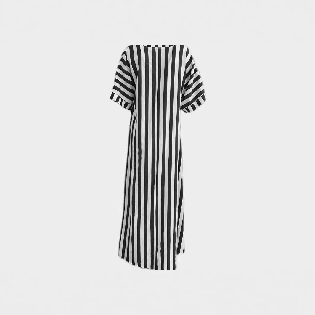 Self Designed Striped Print Spring Summer Split Large Swing Maxi Dress