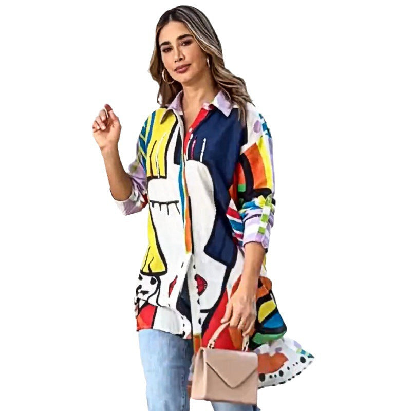 Printed Mid-length Loose Cardigan