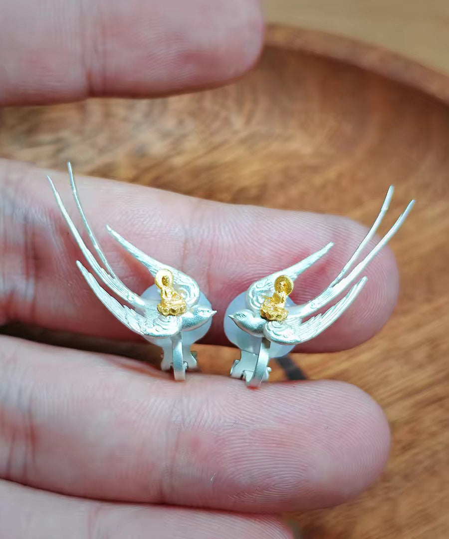 Original Silk Swallow Camel Buddha No Ear Piercings Silver Ear Clip