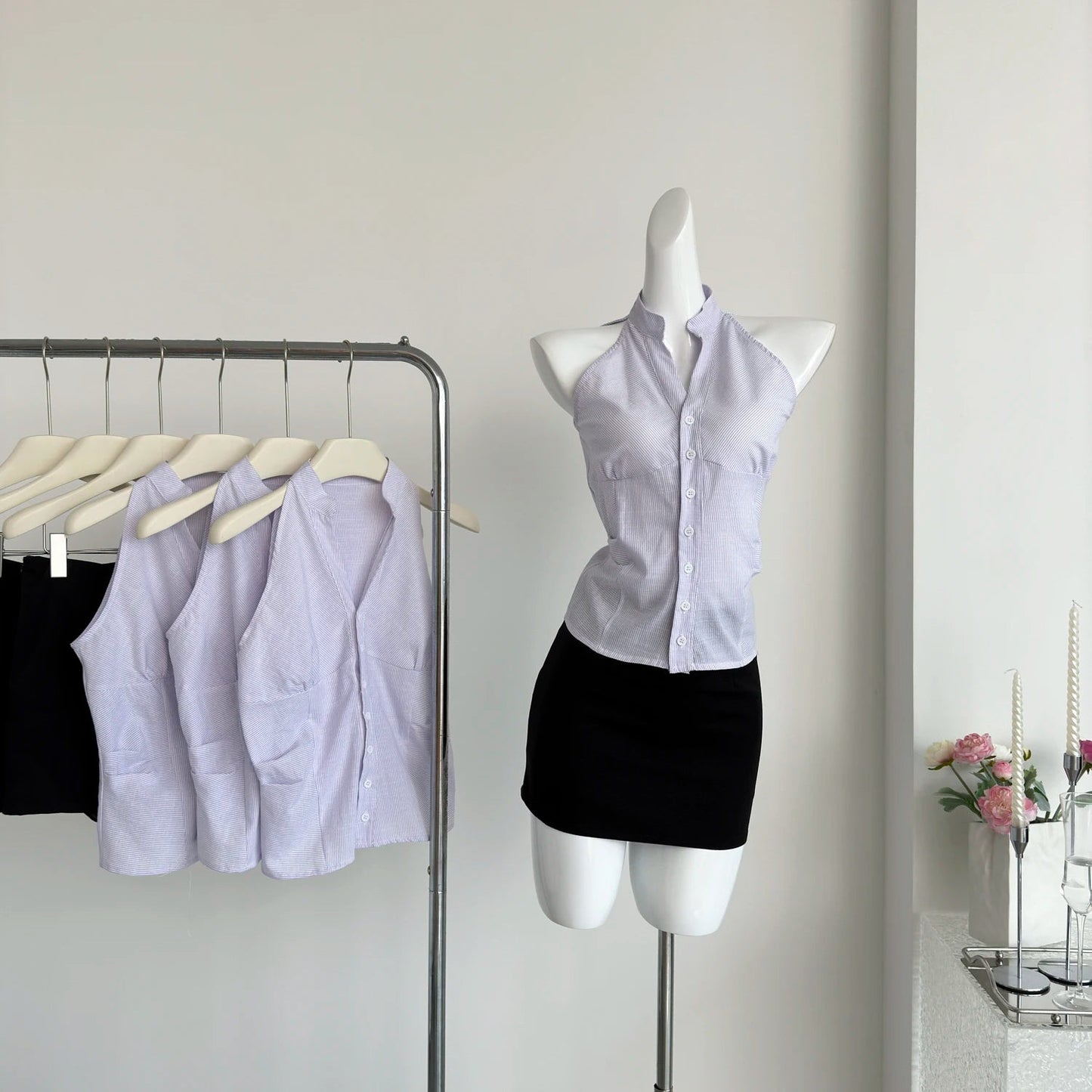 Striped 2 Piece Skirt Set Korean Y2k Crop Top Shirt + Low Waist Short Skirt Blouse Suits 2000s Retro Y2k