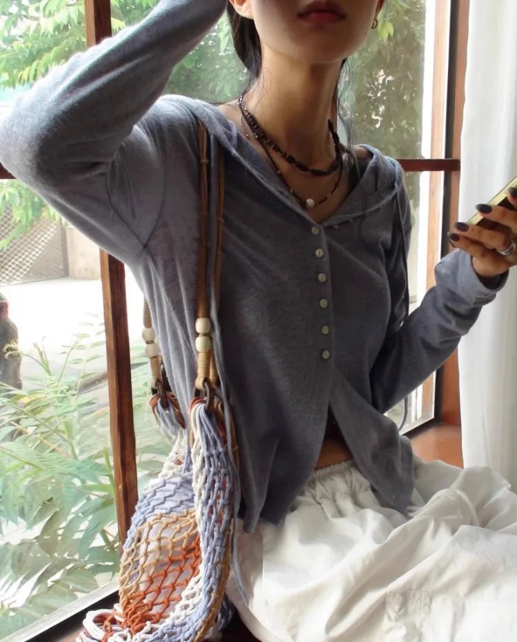 Simple Thin White Cardigan Tops Mujer Spring Autumn New Hoodie Sweaters for Long Sleeve Single Breasted Tshirts