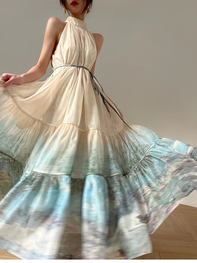 Autumn Oversize Printed Midi Dresses for Long Sleeves Oneck Loose Aline Dress Female New Vestidos Mujer