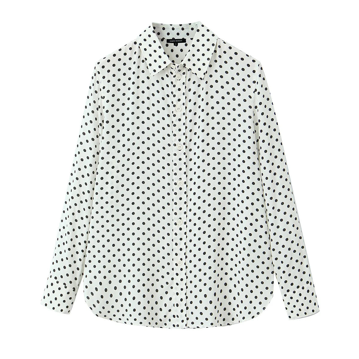Woman Singlebreasted Lapel Blouse Long Sleeves Shirt Tops Office Lady Dot Print Loose Shirt