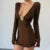 Plunge Slim Metallic Dress for Long Sleeve Mini Dress High Waist Autumn Club Party Dress