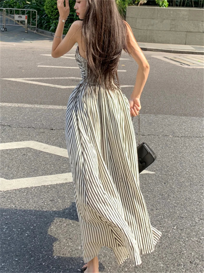 Stripes Long Dress Slim Party Lady New Office Wear Stylish Daily Prom Vestidos