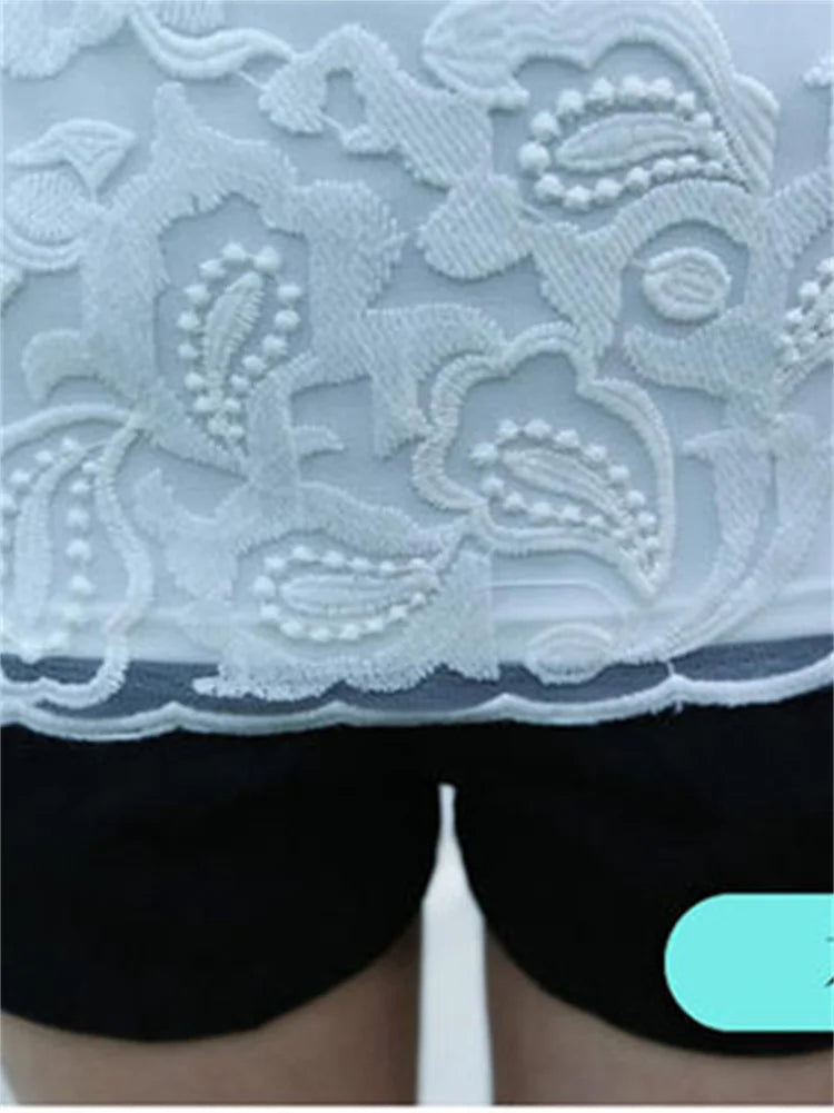 Spring Autumn Style Lace Blouses Shirts Lady Peter Pan Collar Long Sleeve Beading Blusas Top Df1758