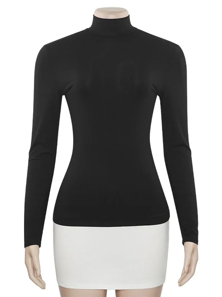 Turtleneck Splice Long Sleeve Mini Dress ’s Contrast Color Bodycon Dresses Autumn New Club Party Dress