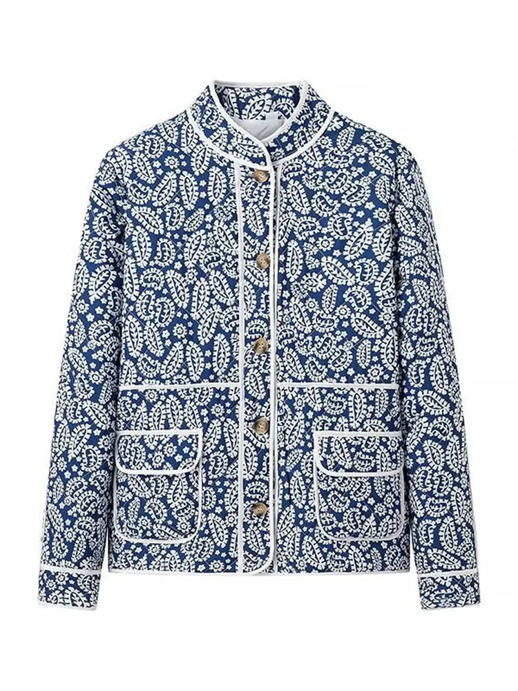 Printed Patchwork Jackets Female Contrast Loose Long Sleeve Autumn Pocket High Street Coat ’s Cardigan