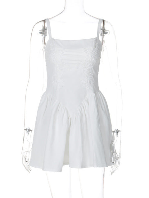 Backless Lace-up A-line Mini Dress for Spaghetti Strap Sleeveless Loose Club Party Dress