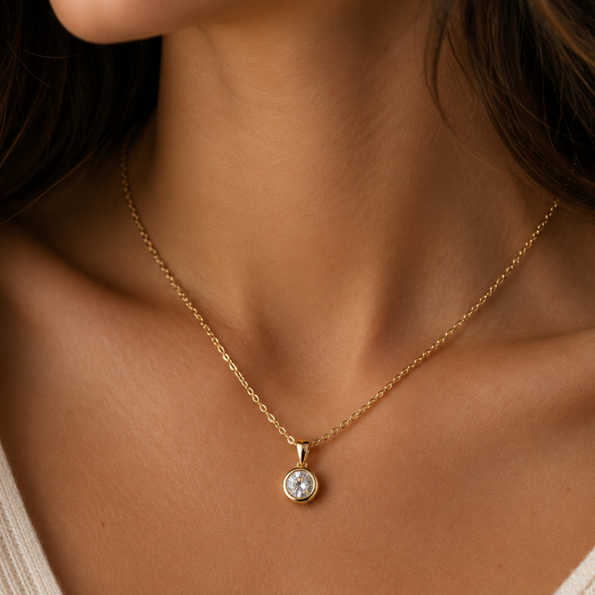 "esther" Lab Diamond Round Pendant Necklace