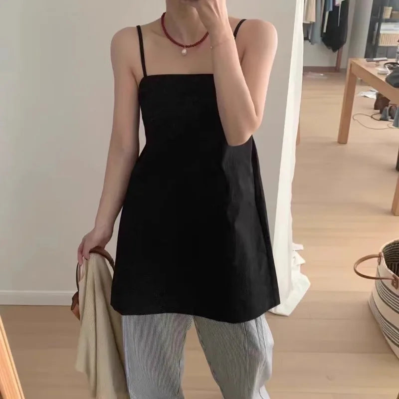 Y2k Dresses Slash Neck Spring Summer Korean Vestidos Mujer Sleeveless Aline Mini Dress
