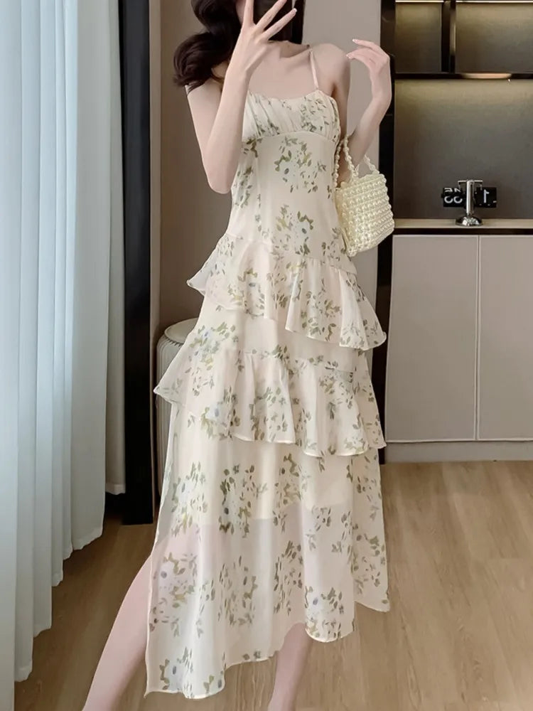And New Summer Dress Spaghetti Strap Aline Print Midi Dresses Female Clothes Vestidos