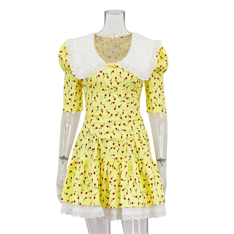 Summer Printed Patchwork Mini Dress Female Vneck Short Sleeve Slim Party Dress Gown for Dress