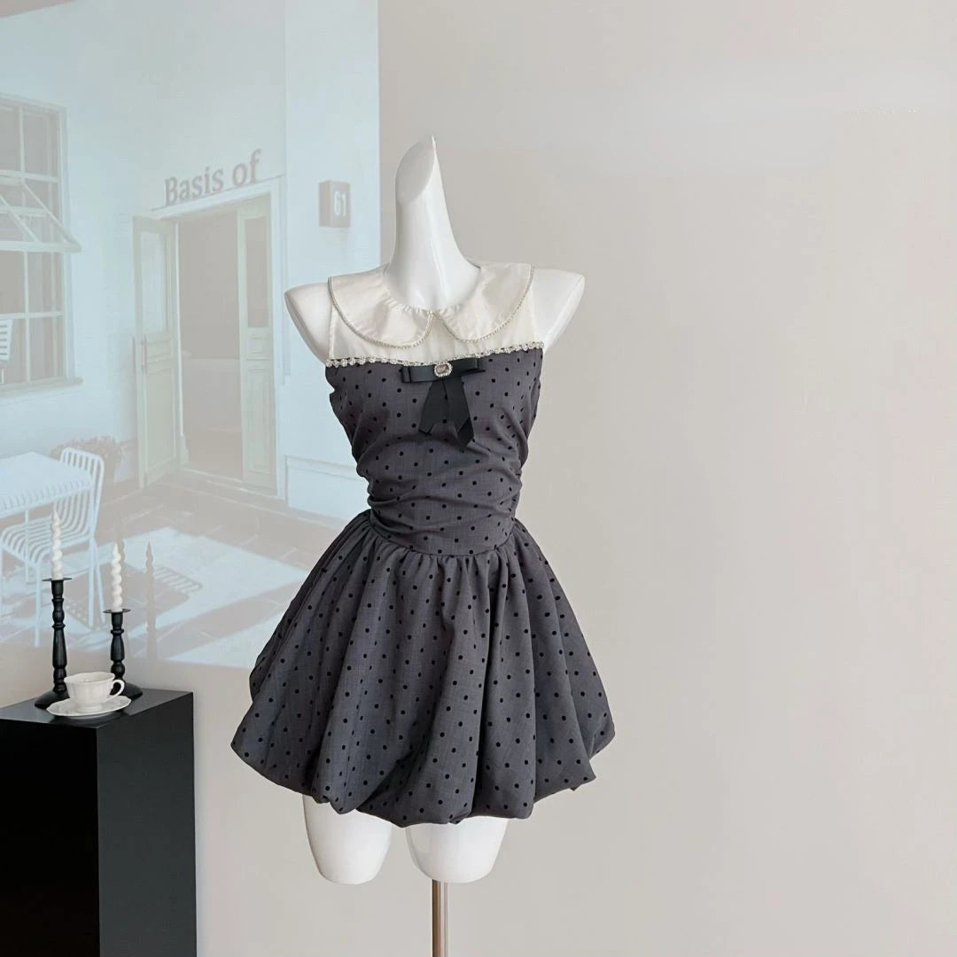 French Mini Dress Sleeveless 2000s Retro Clothing One Piece Dress Korean Y2k Dot Design