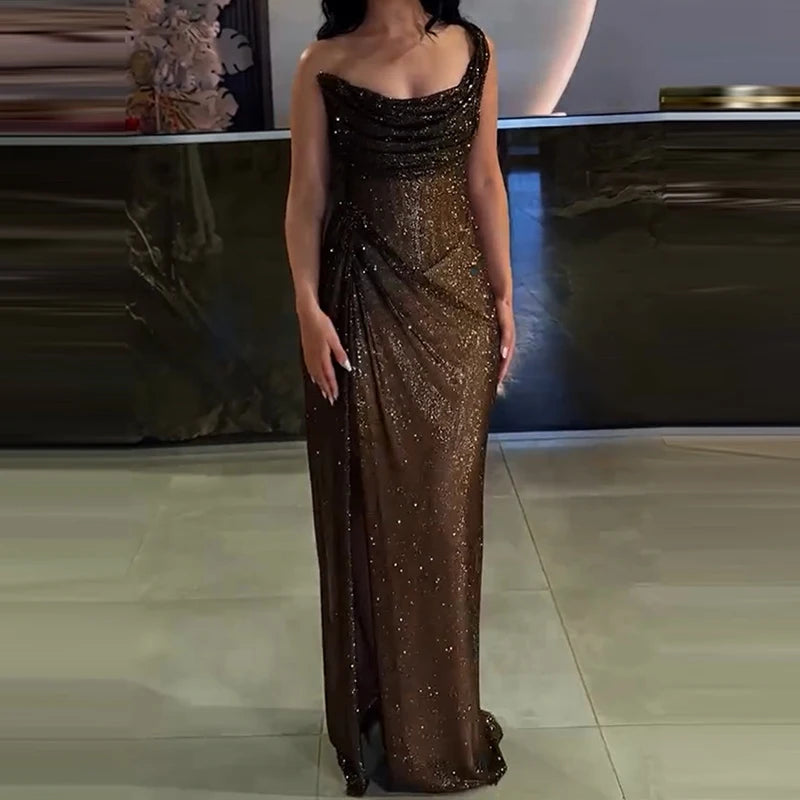 Sequin Asymmetric Off Shoulder Maxi Dress