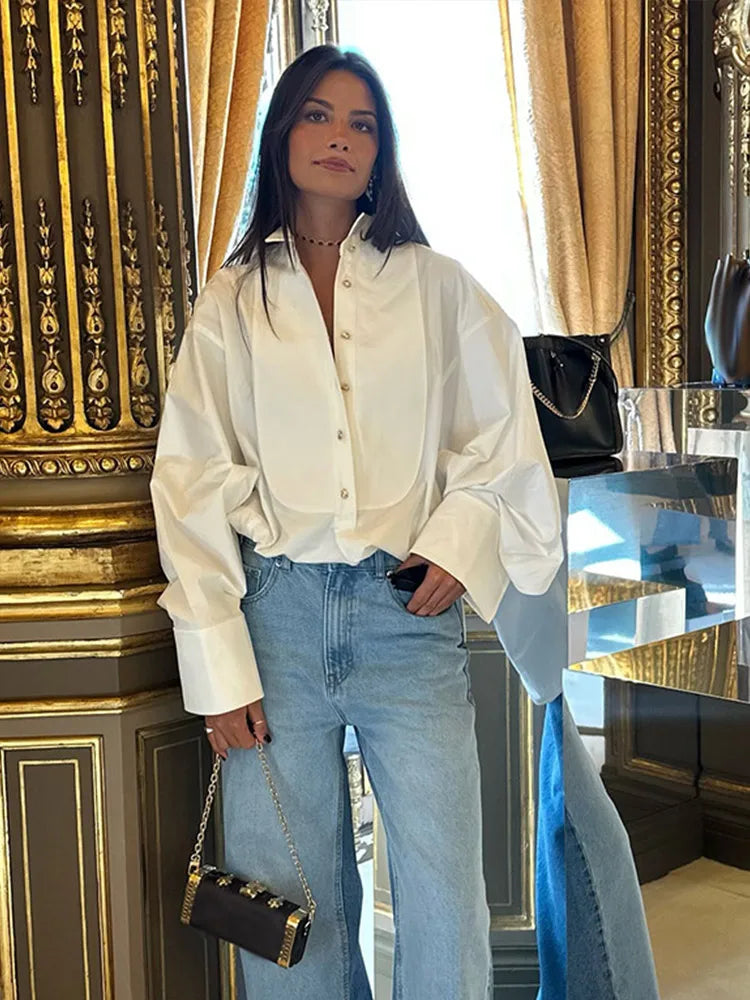 Irregular Blouse Lapel Single Breasted Long Sleeve Shirt Lady Spring New France Style Shirts