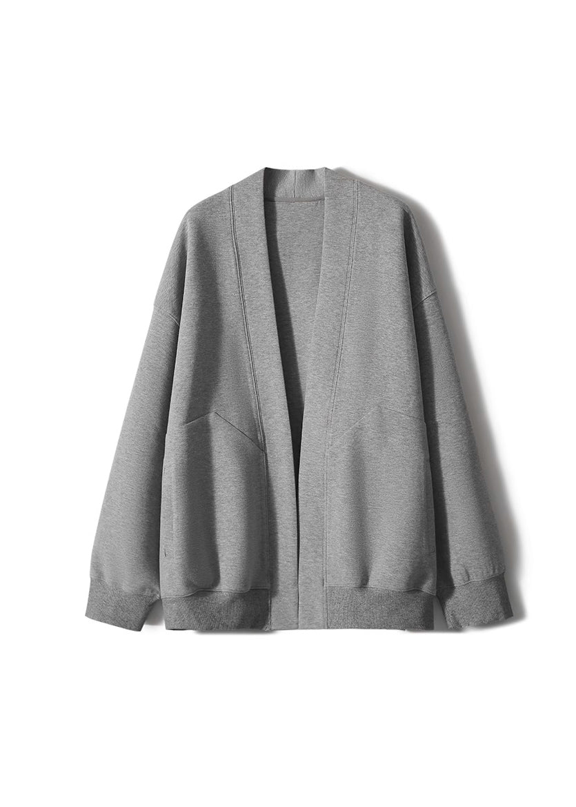 Simple Style Grey V Neck Pockets Cotton Cardigans Spring Tj031